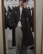 予約販売 | i’m here : - GRANDPA COAT ：Khaki｜ブロークンウール／祖父の記憶／レザーパーツ