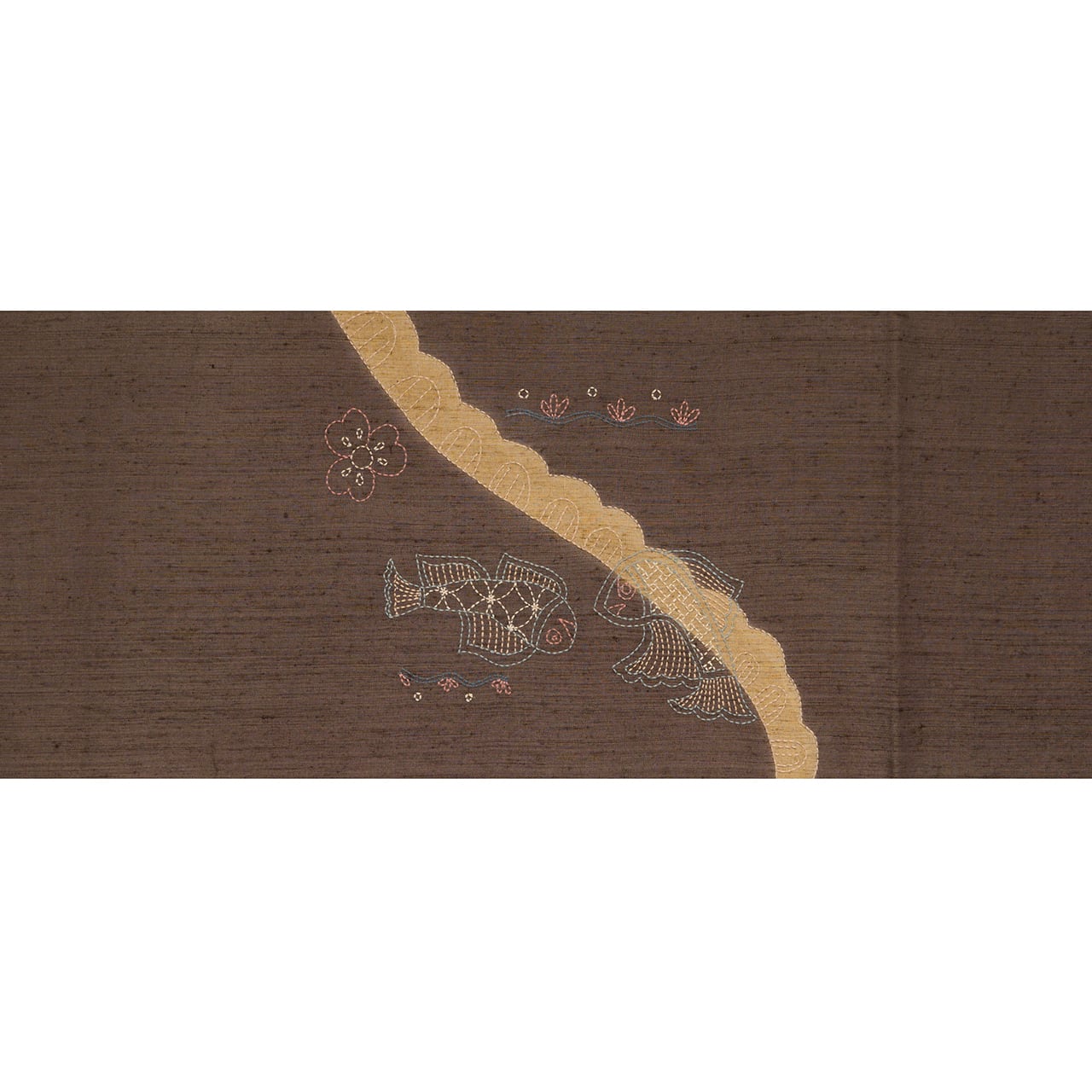 鳥と魚の模様 刺し子刺繍 紬袋帯【中古】 | かわの屋