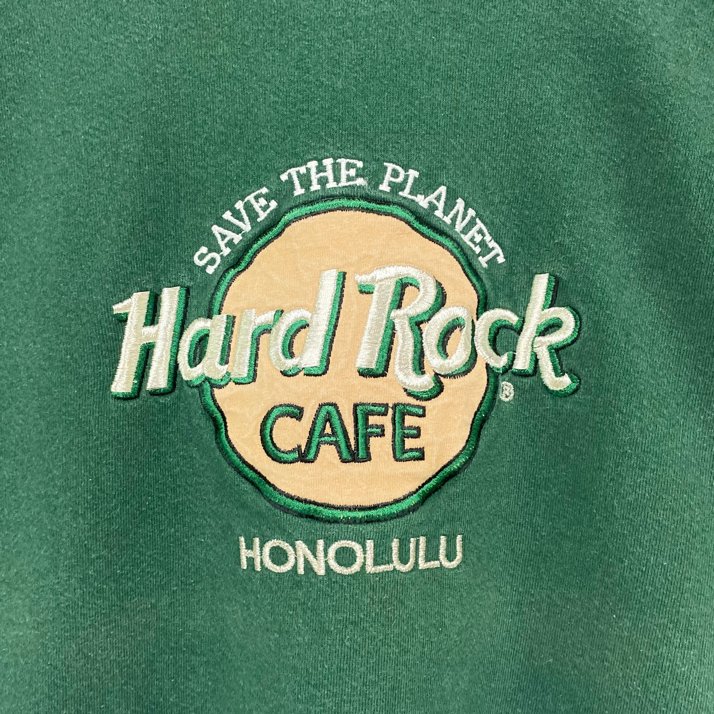 USA製 Hard Rock CAFE HONOLULU ハードロックカフェ ホノルル ロゴ 刺繍 スウェット グリーン 緑 メンズXL レディース  古着【スウェット】 cave 古着屋【公式】古着通販サイト