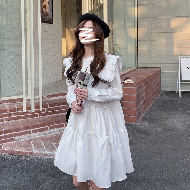 ドレス スプリングスタイルカラーホワイトAラインスカート 春物 スーパーモール65175930579