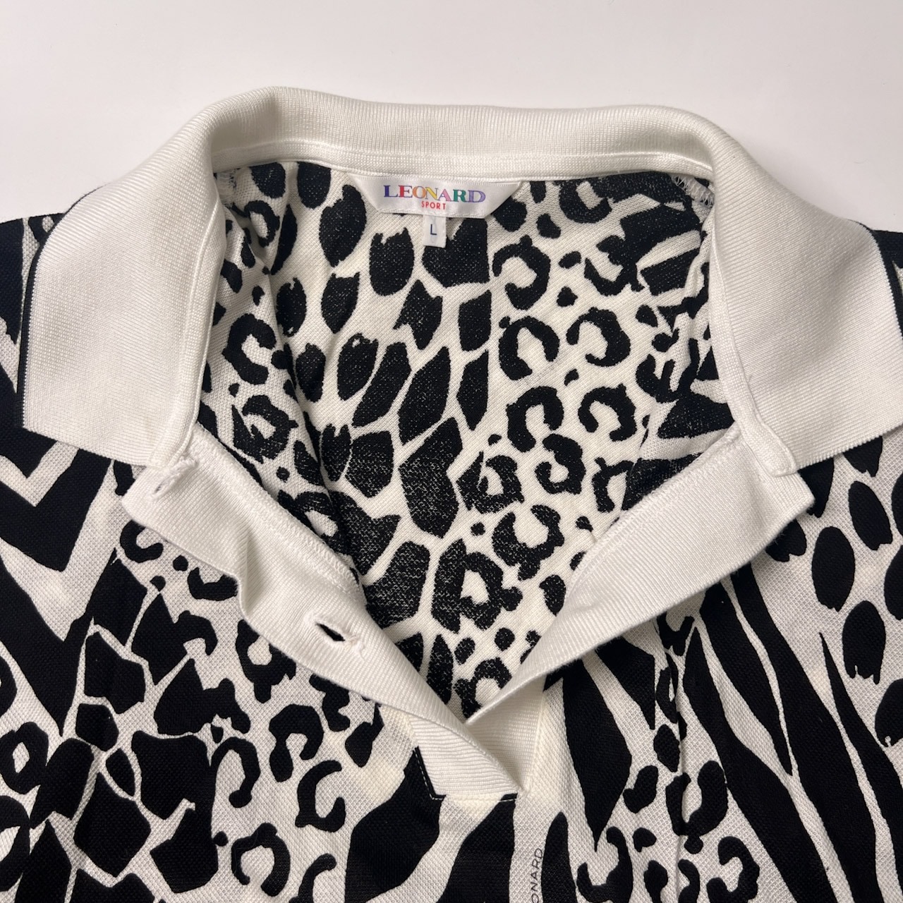 LEONARD sport レオナール レオパード 半袖ポロシャツ L/ブラック ホワイト
