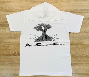 Old tree ( 古い木 ) フード付き半袖Tシャツ ホワイト