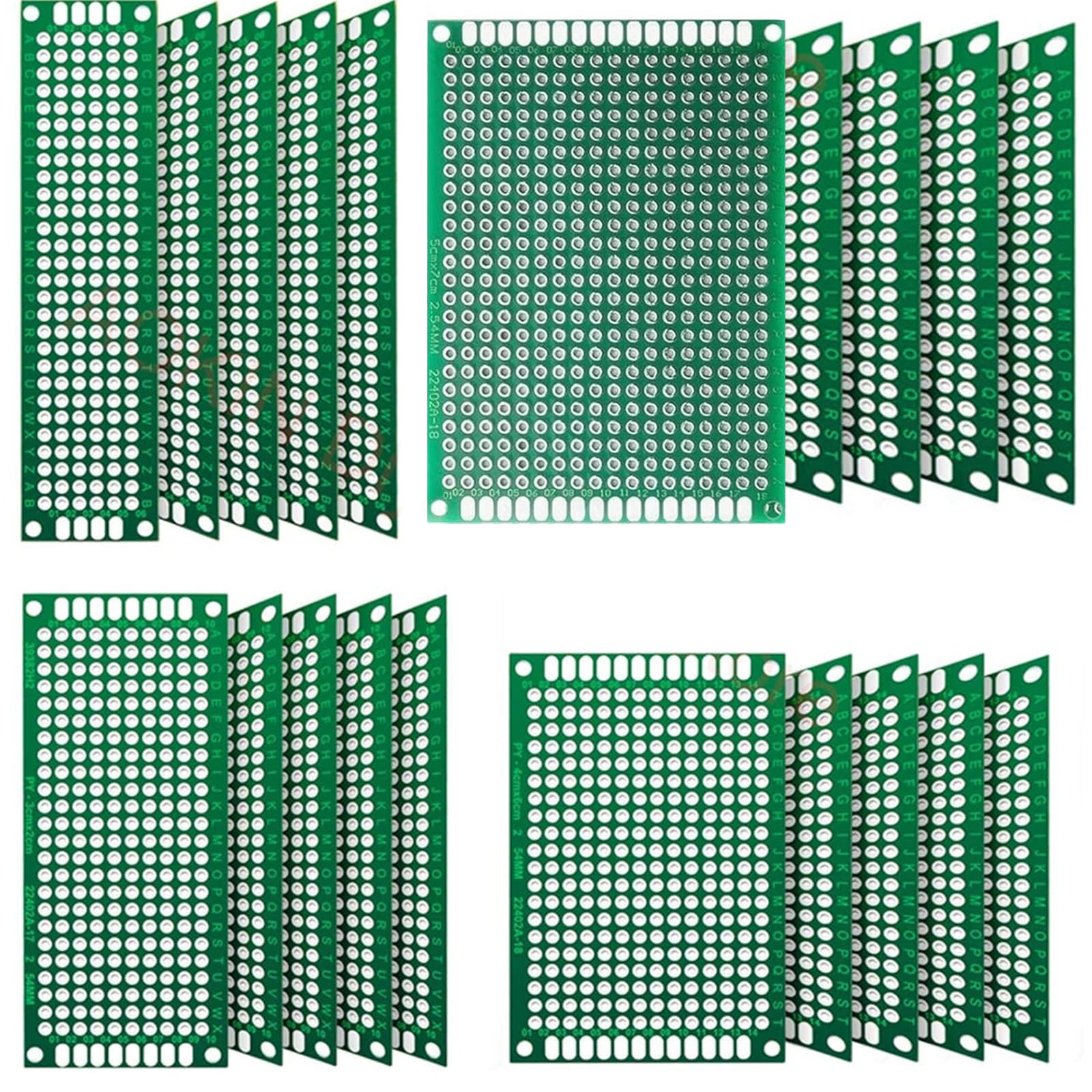 【在庫処分】LIKENNY 小型 ユニバーサル基板 PCB 両面スズメッキ 電子回路基板 DIYはんだ付け用 実験プレート プリント基板 2.54mmピッチ 2x8/3x7/4x6/5x7CM 電子工作用 フリー基板 DIY電子キット(20個セット)