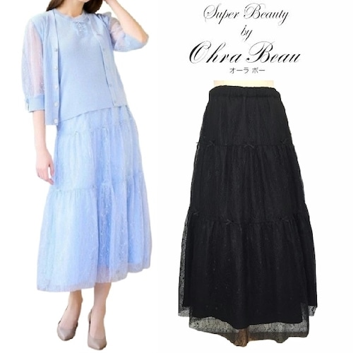 スーパービューティー ギャザースカート レース素材 2413003 ブラック 2024年春夏 オーラボー 大人かわいい服 ミセス キレイメ レディース アパレル 女性 M L LL 30代 40代 50代 60代