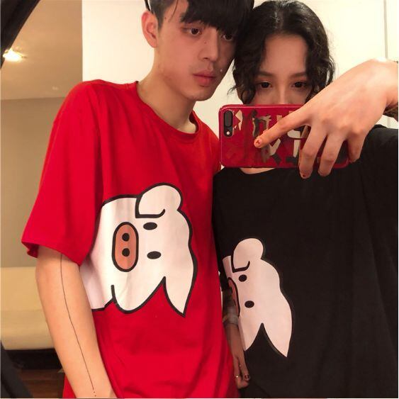 全2色 アニマル キャラクター ユニセックス ペア Tシャツ