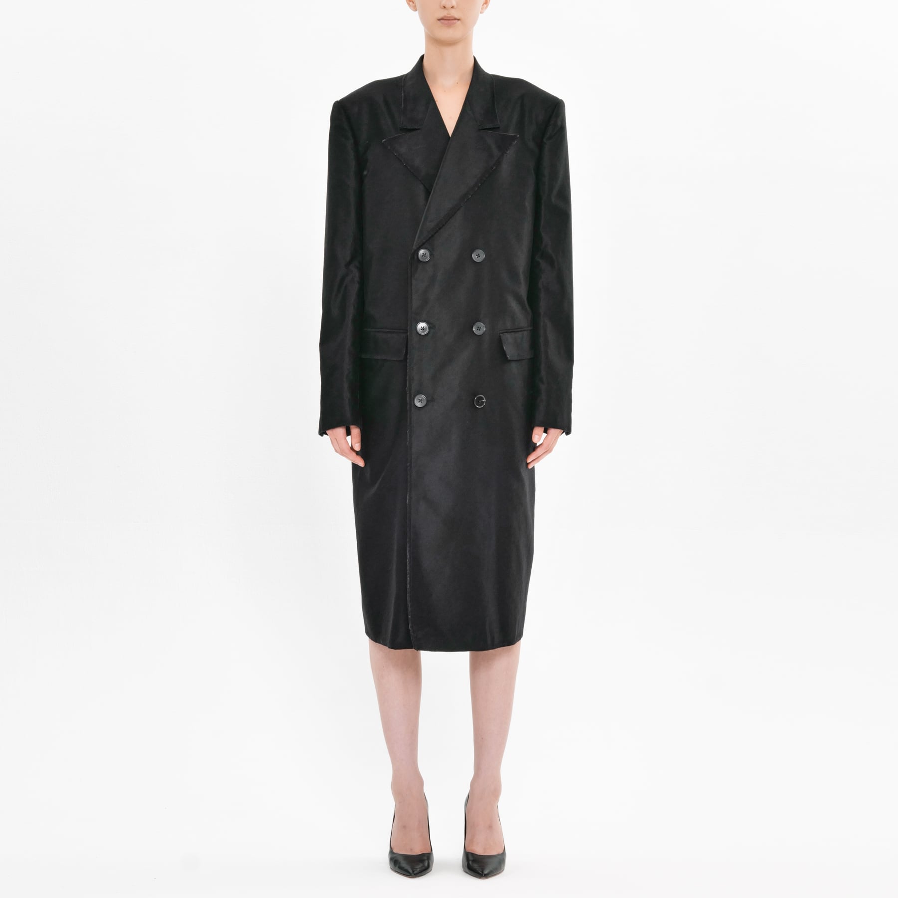 Black Moleskin Cotton Double-Breasted Coat