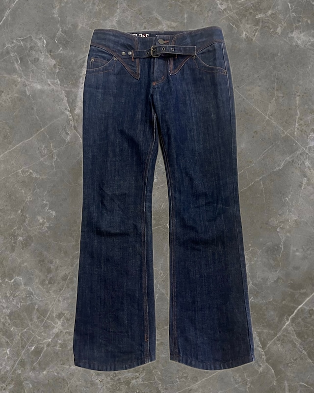 "JEAN PAUL GAULTIER" belt gimmick design flare denim pants