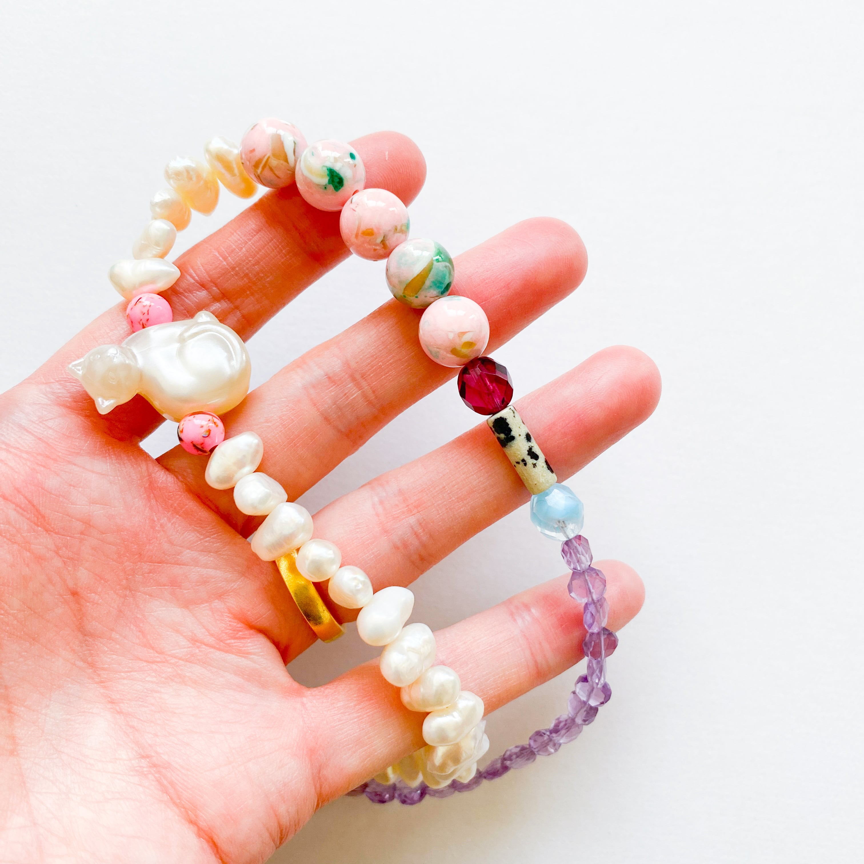 淡水パールとビーズのネックレス(たまに天然石）