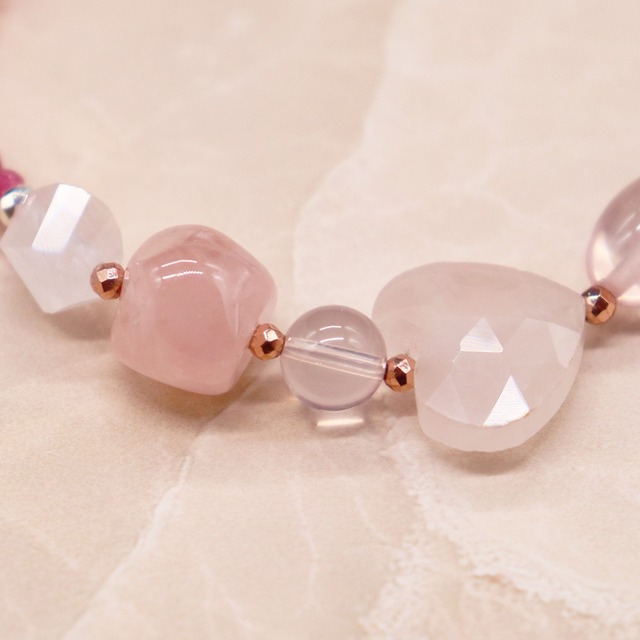 【ONLINE SHOP限定】【Blooming Pink Roses】三眼天珠×ローズクォーツ×ジルコニア ブレスレット