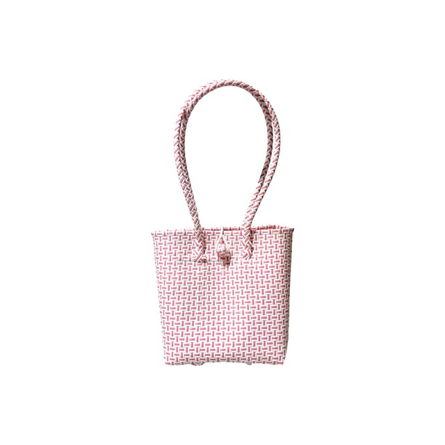 BASIC TOTE BAG - PINK&WHITE  / LONG HANDLE / M