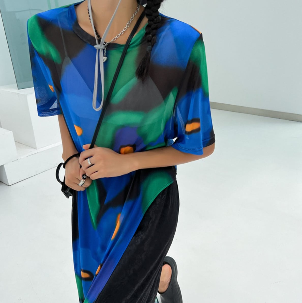 shoulder pads sheer cut dress_LN01339