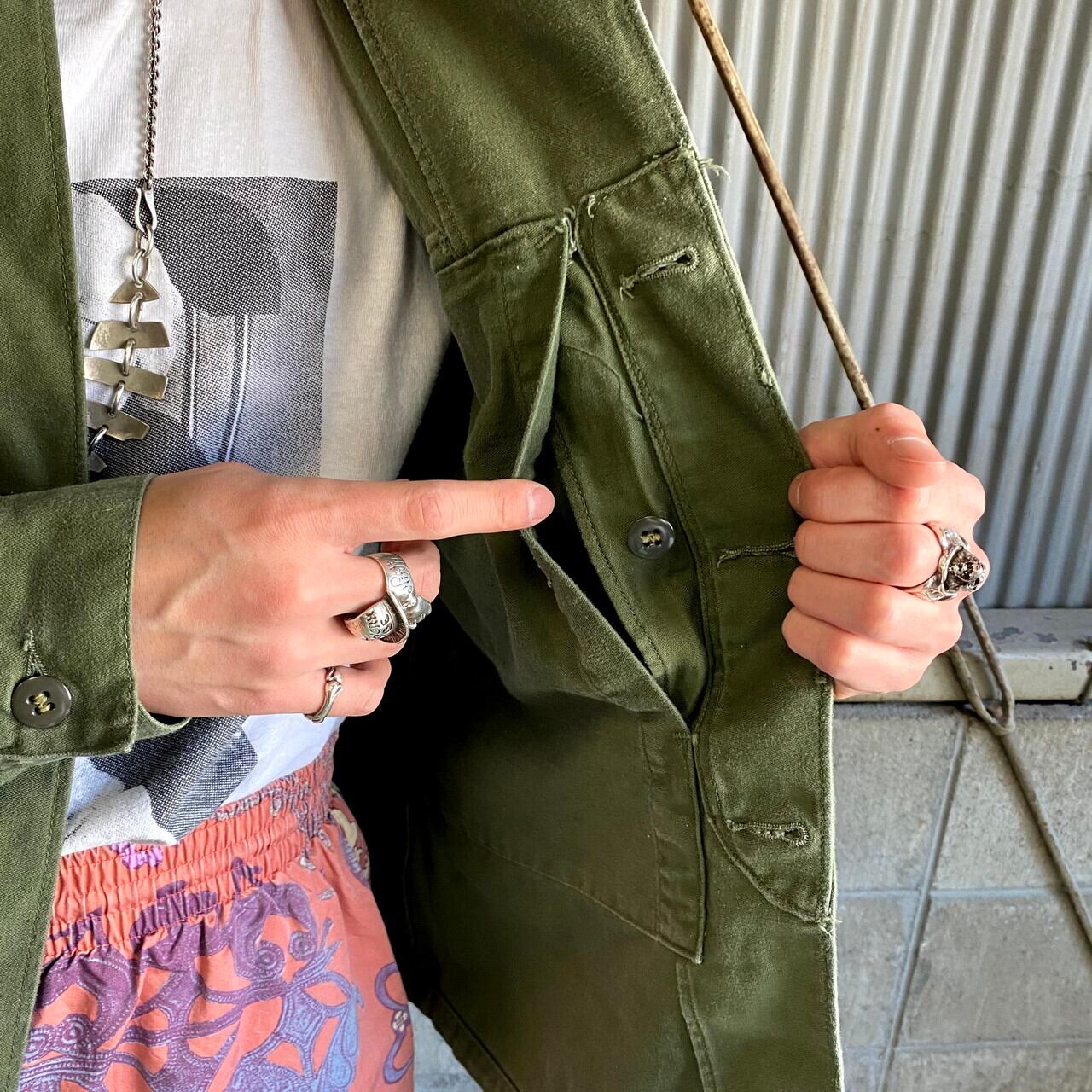 50〜60年代 米軍実品 USMC P-58 比翼 ユーティリティシャツ メンズL