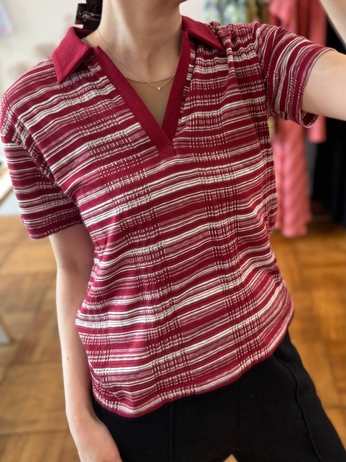jonnlynx/JL226-CT1113 random border shirt White×Deep Red