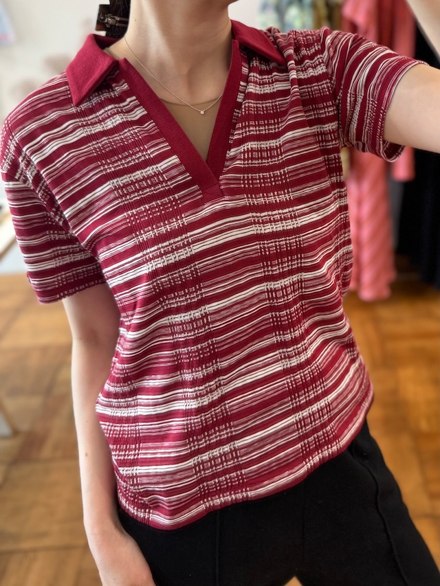 jonnlynx/JL226-CT1113 random border shirt White×Deep Red