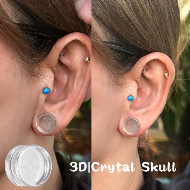ボディピアス 22mm 25mm クリスタル 3D スカル ガラスピアス ダブル