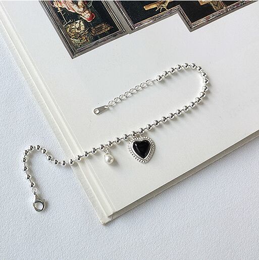 S925韓国風ファッションビーズハートブレスレット