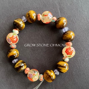 ●ブレスレットNo.12(タイガーアイ・アメシスト・花手鞠)