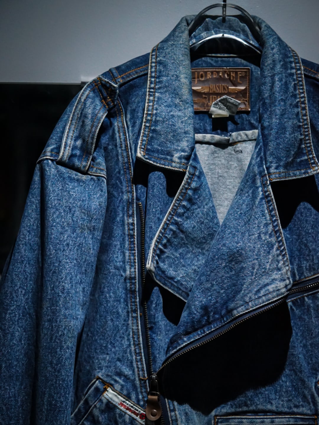 add (C) vintage】Vintage Loose Double Riders Denim Jacket | Caka 