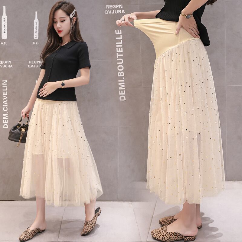 【新作】【送料無料】 マタニティウェア2019夏ワイルドニューメッシュハイウエスト妊娠中のベリースカートファッションプリーツマタニティスカート-アリババ ハイウェスト サマー 夏物 expec269866205600