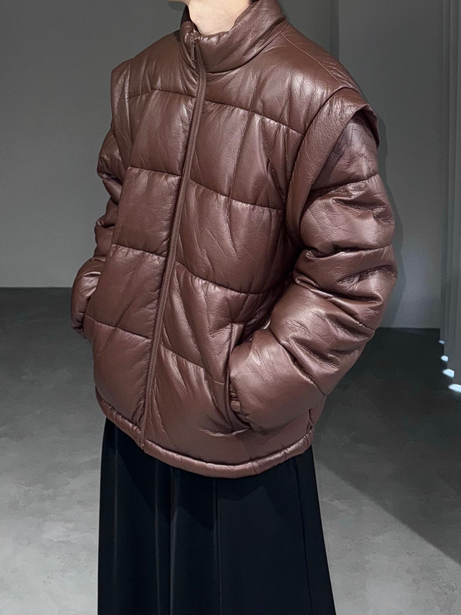 NOKCHA Fake Leather Jacket ブラウン AUTHENTIC series - throat latch fake leather