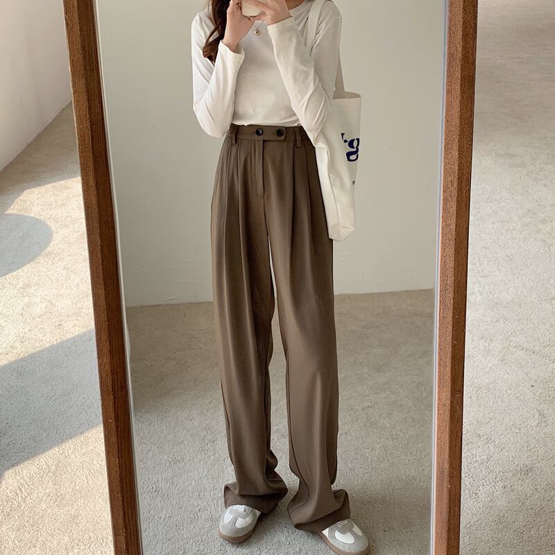 パンツ レディースルーズカジュアルスプリングオータム薄手ハイウェストウェストワイドレッグ 春物 秋物 ワイドパンツ 試着室76524154407