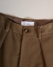 itochi - Wool & Cashmere Corduroy Tuck Slacks :Brown|先染め/尾州×遠州/裏地付き