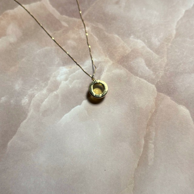 【circle brass necklace】イエローアンバー／アメジスト／スモーキークォーツ