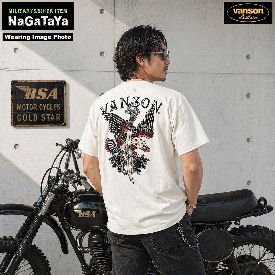 VANSON バンソン TATOO ロゴ刺繍 天竺 半袖Tシャツ ナチュラル NVST