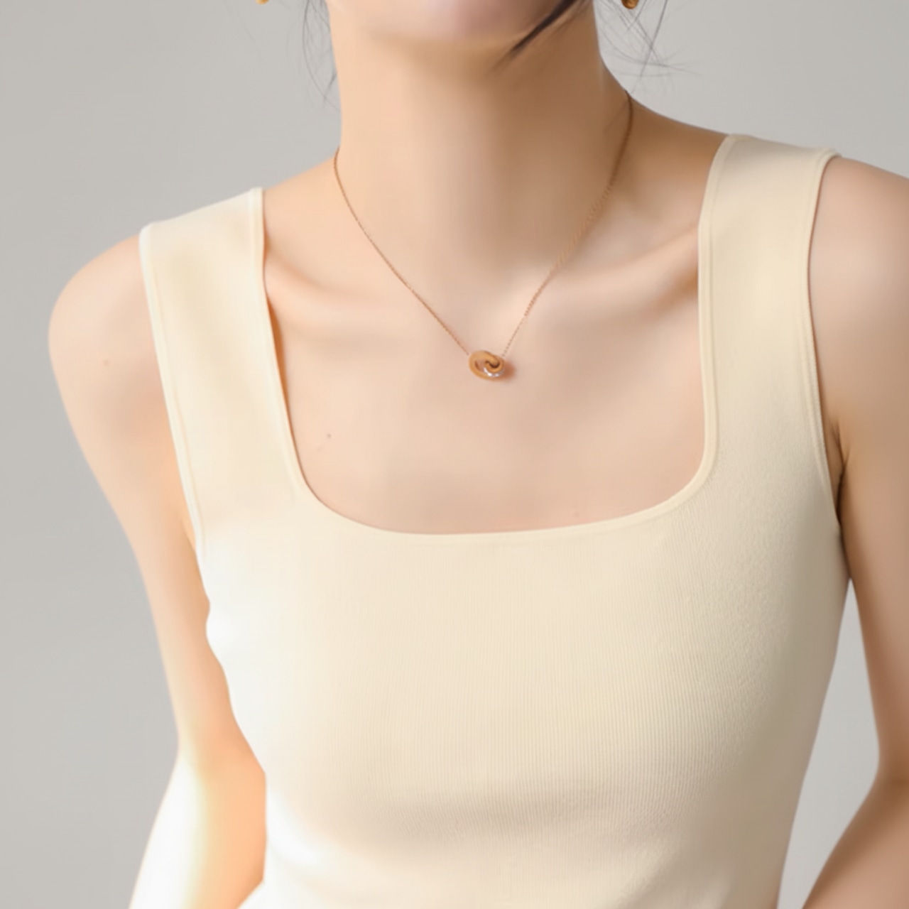 スクエアネック ノースリーブ トップス   6colors  26008・画像12