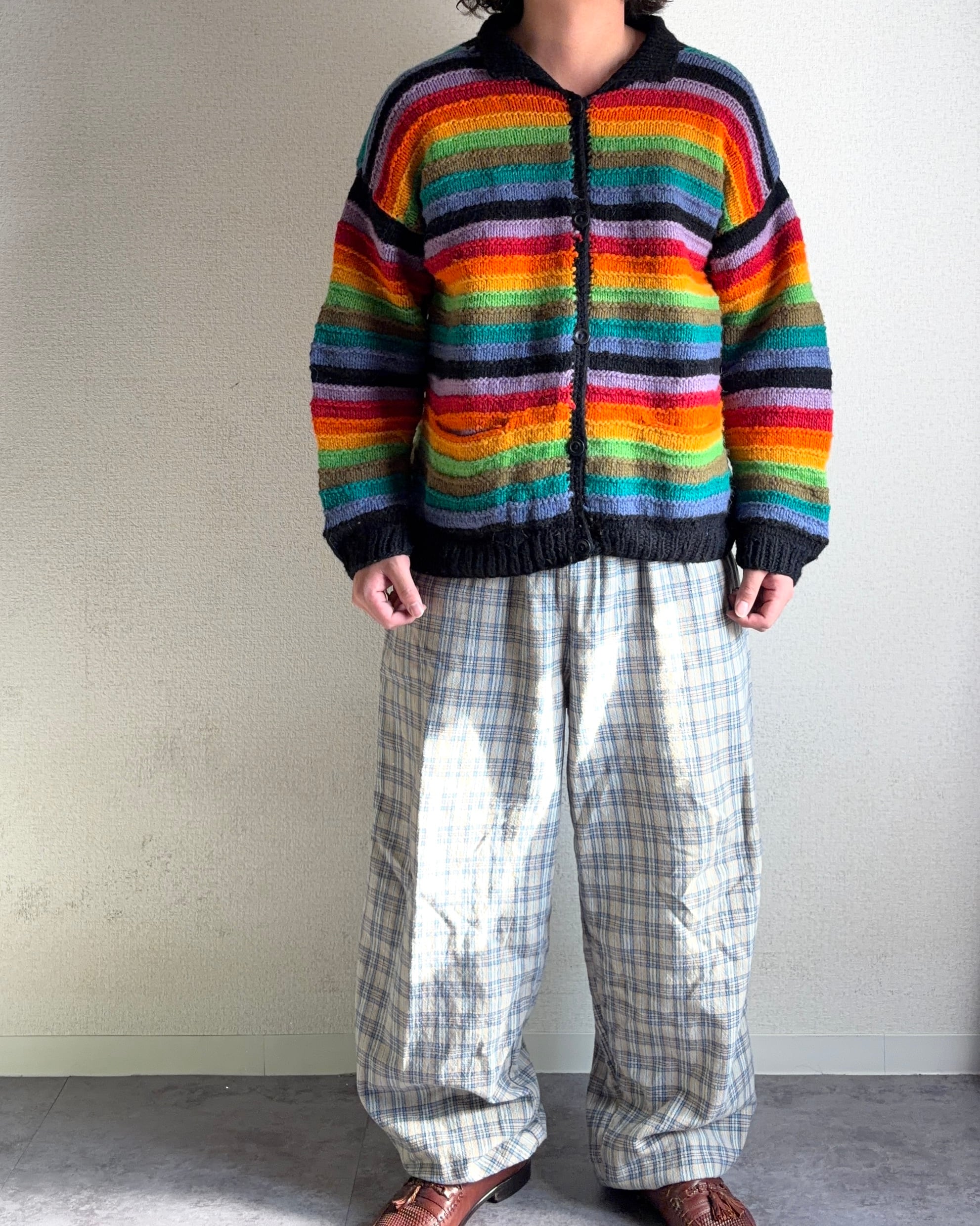 【超希少】70's エクアドルハンドニット　フラワー　レインボー Rainbow” Ecuador hand Knit / エクアドルニット / レインボー◎ / JKT