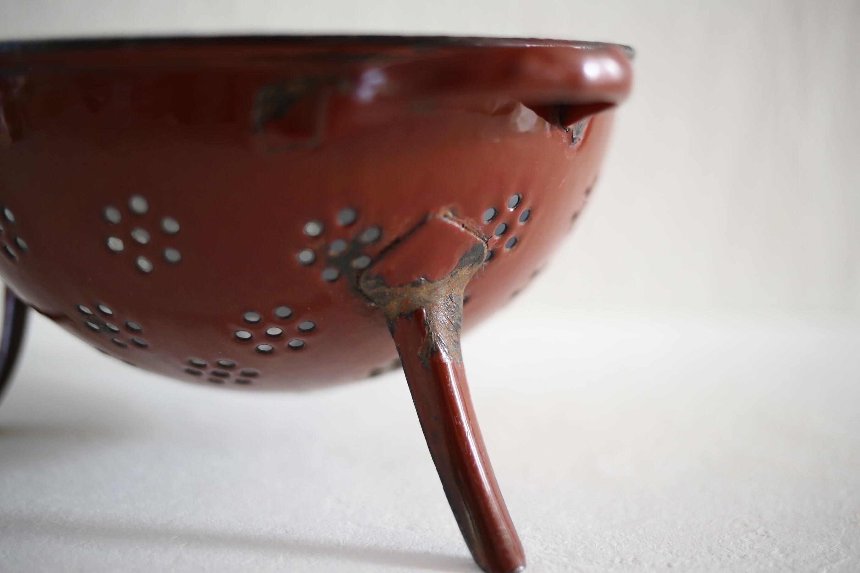 フランス アンティーク ヴィンテージ ホーロー ブラウン コランダー N