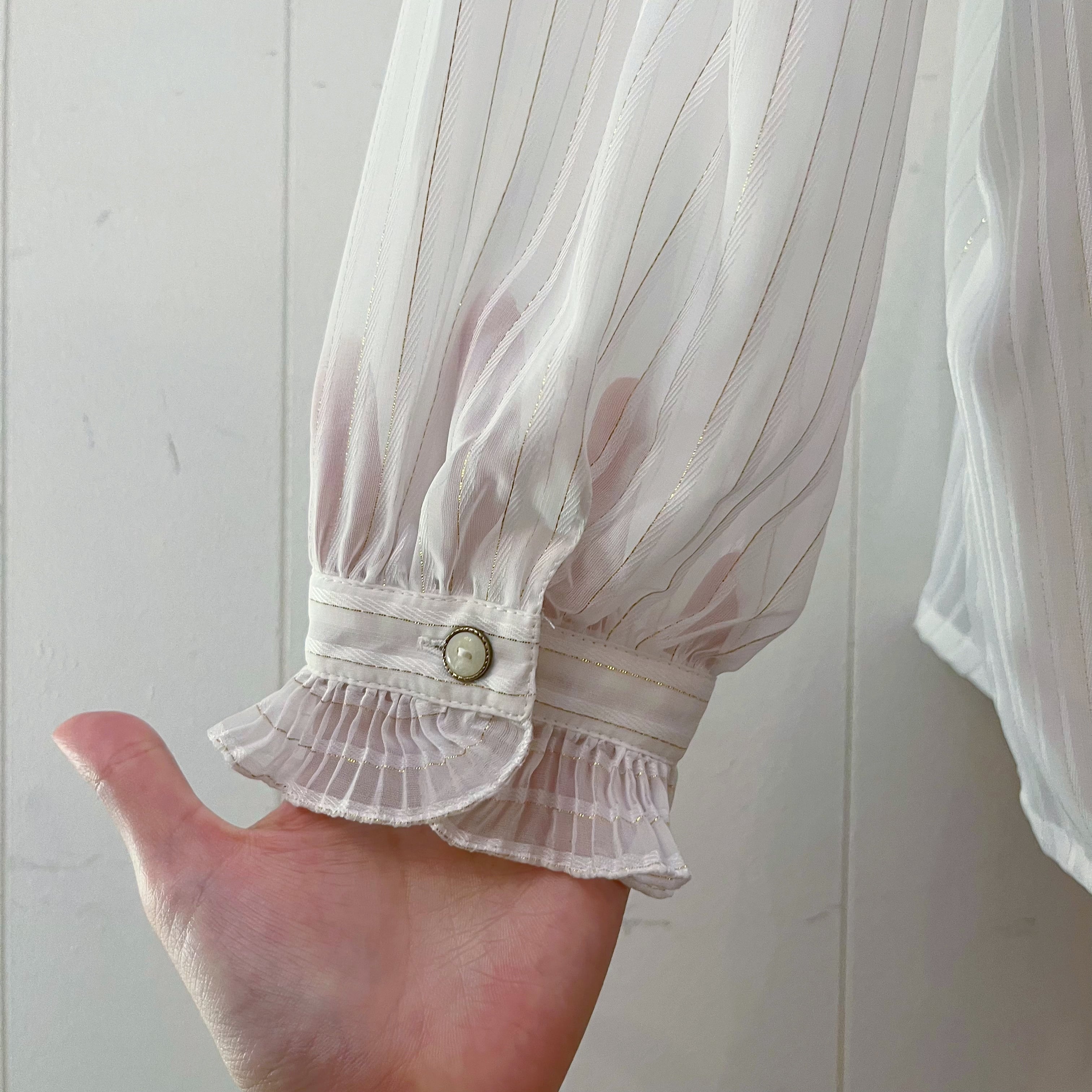 lame stripe sheer frill blouse