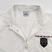 美品◆Paradiso パラディーゾ ワッペン付き チェック切替 半袖 ドライ ポロシャツ L /白/ホワイト/レディース/ゴルフ