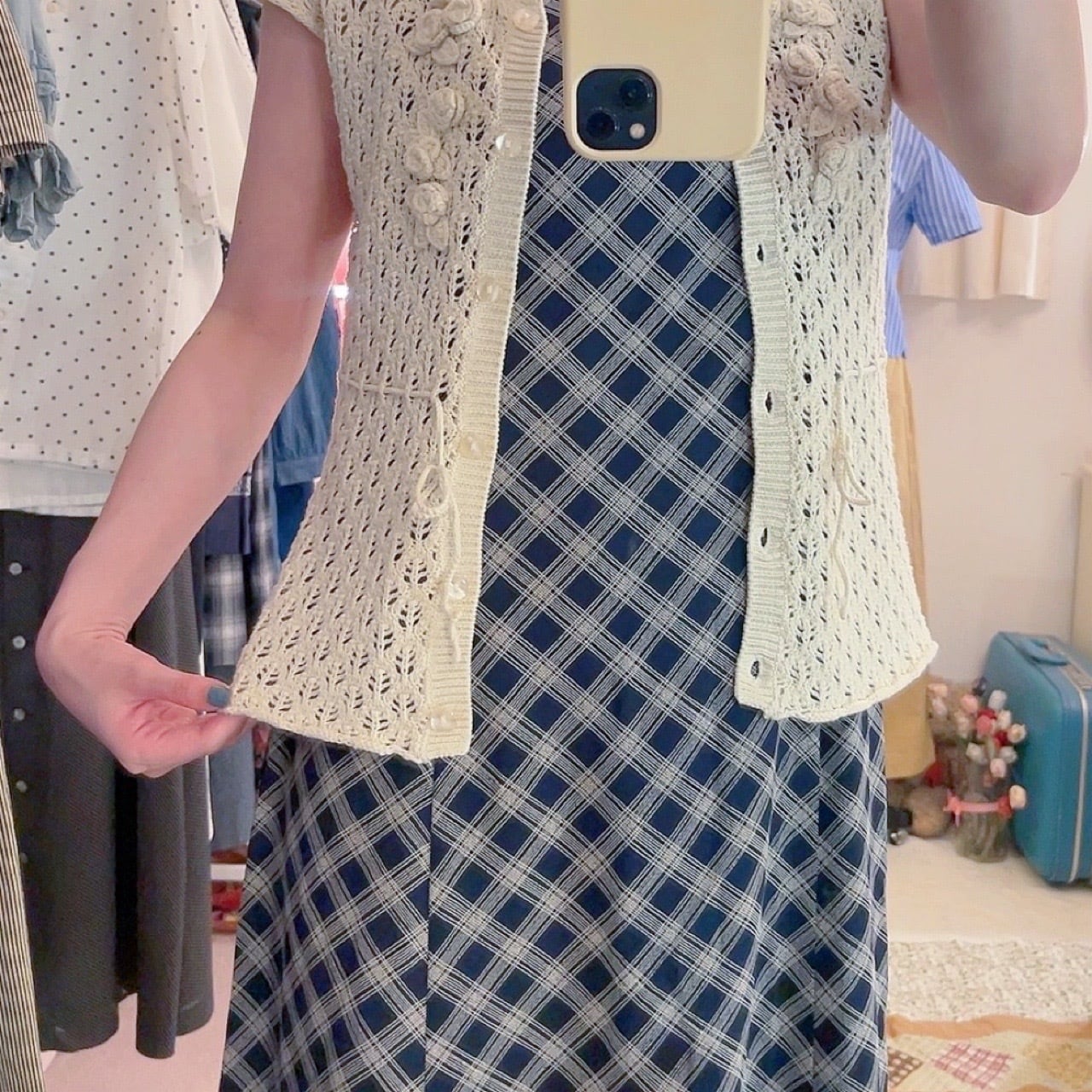 flower motif crochet knit cardigan