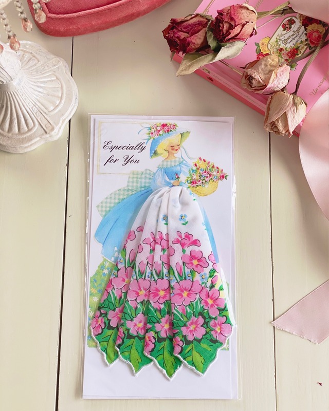Hankie Gift Card Garden Girl (GG1200) - Vintage Inspired Handkerchiefs /ヴィンテージプリント ハンカチ
