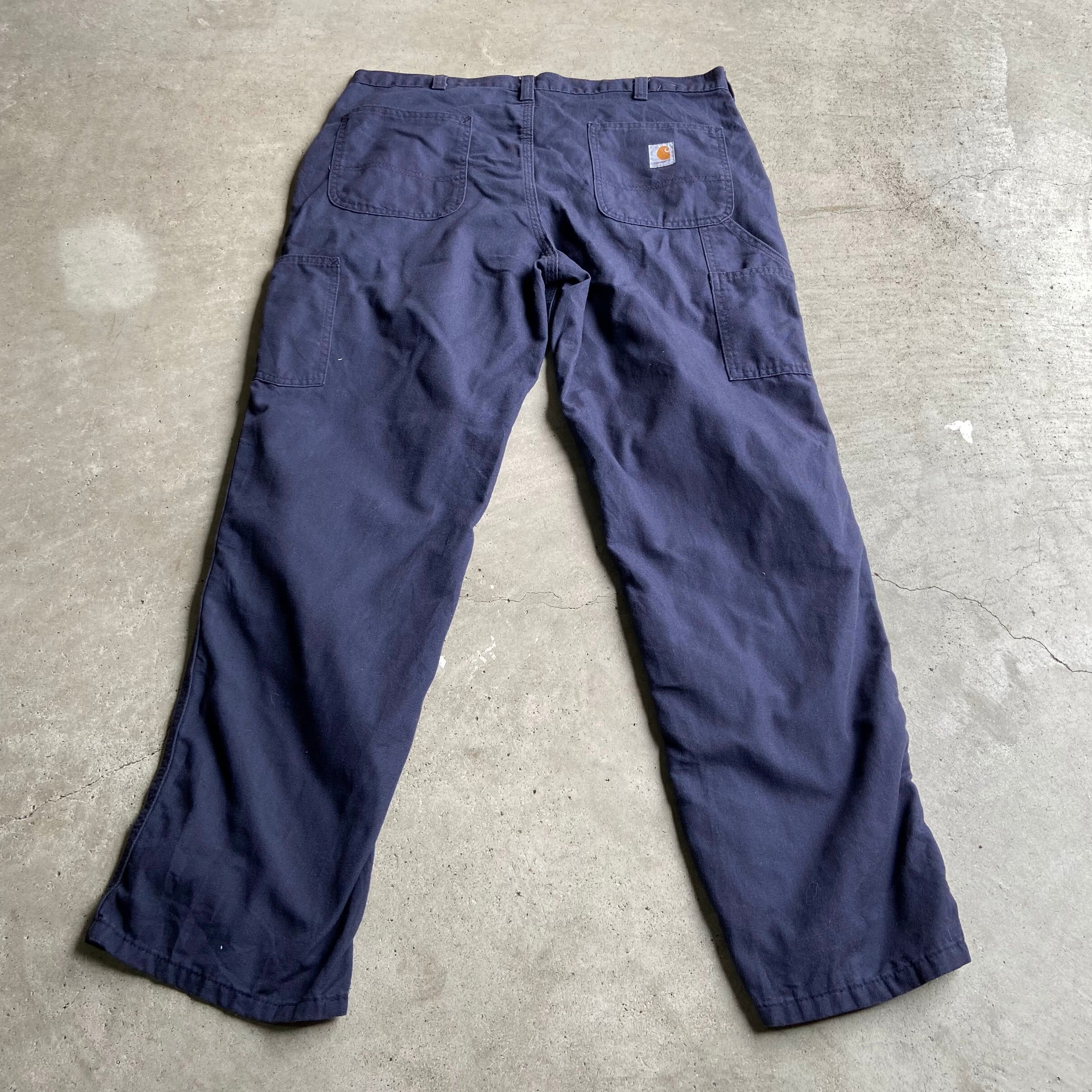 カーハート　ダックペインターパンツ　極太ワイド　古着　ネイビー　W36 カーハート ダックペインターパンツ 極太ワイド 古着 ネイビー W36