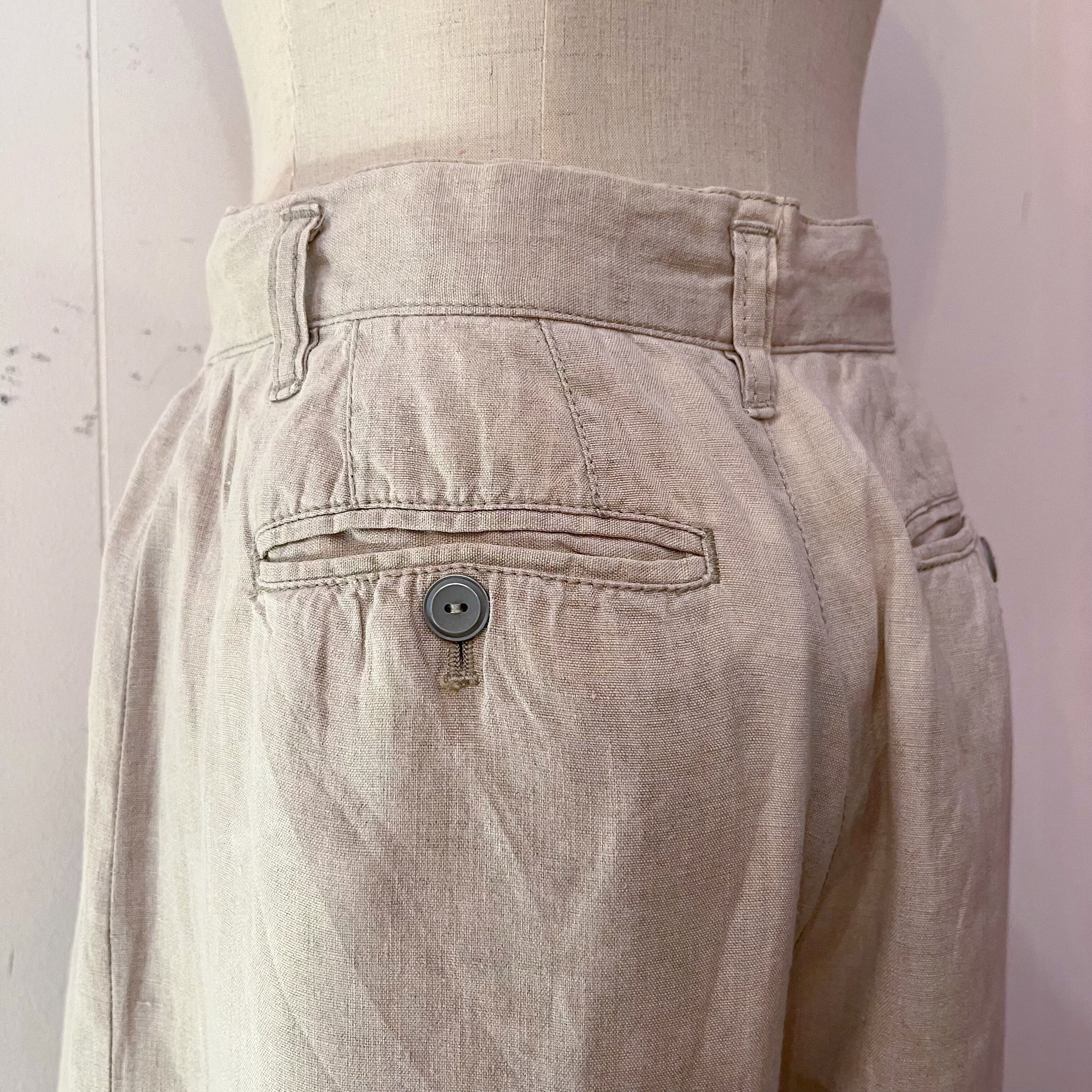 beige linen wide pants