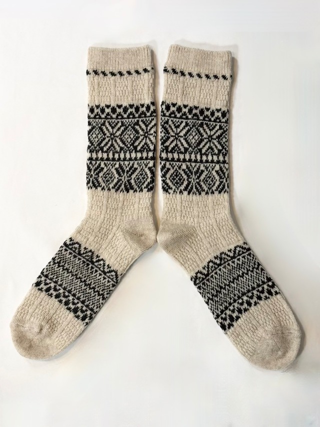 yahae・Wool Organic Cotton Snow Pattern Socks・Beige　4-4028-22