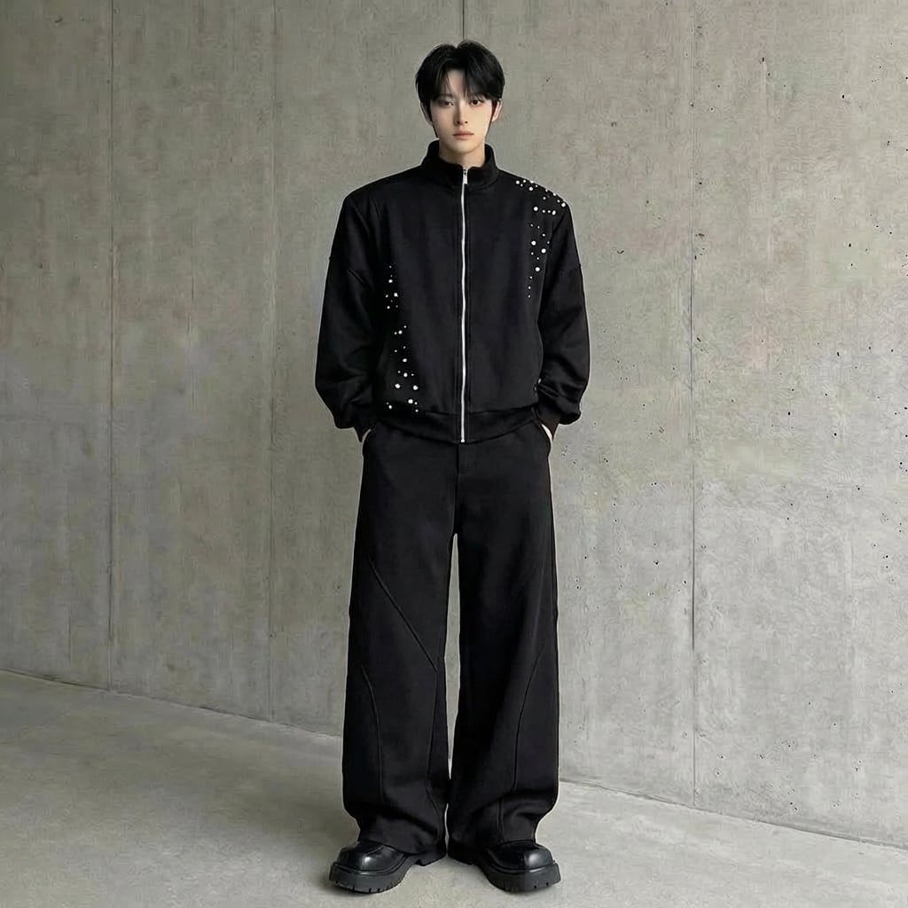 パールビーズ装飾 切替ラインジップデザインセットアップ 3カラー D12249