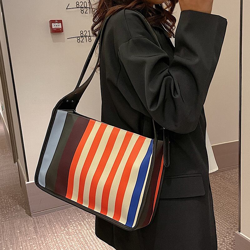 ストライプカラーショルダーバッグオータムウィンター 秋物 冬物 トートバッグ ハンドバッグ Tiancai_Wing_Bag89597207921