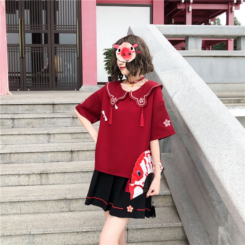 絵麻亥由 エマイユ】スカートセットアップ 丸襟 レトロ 就い 赤茶色 13  