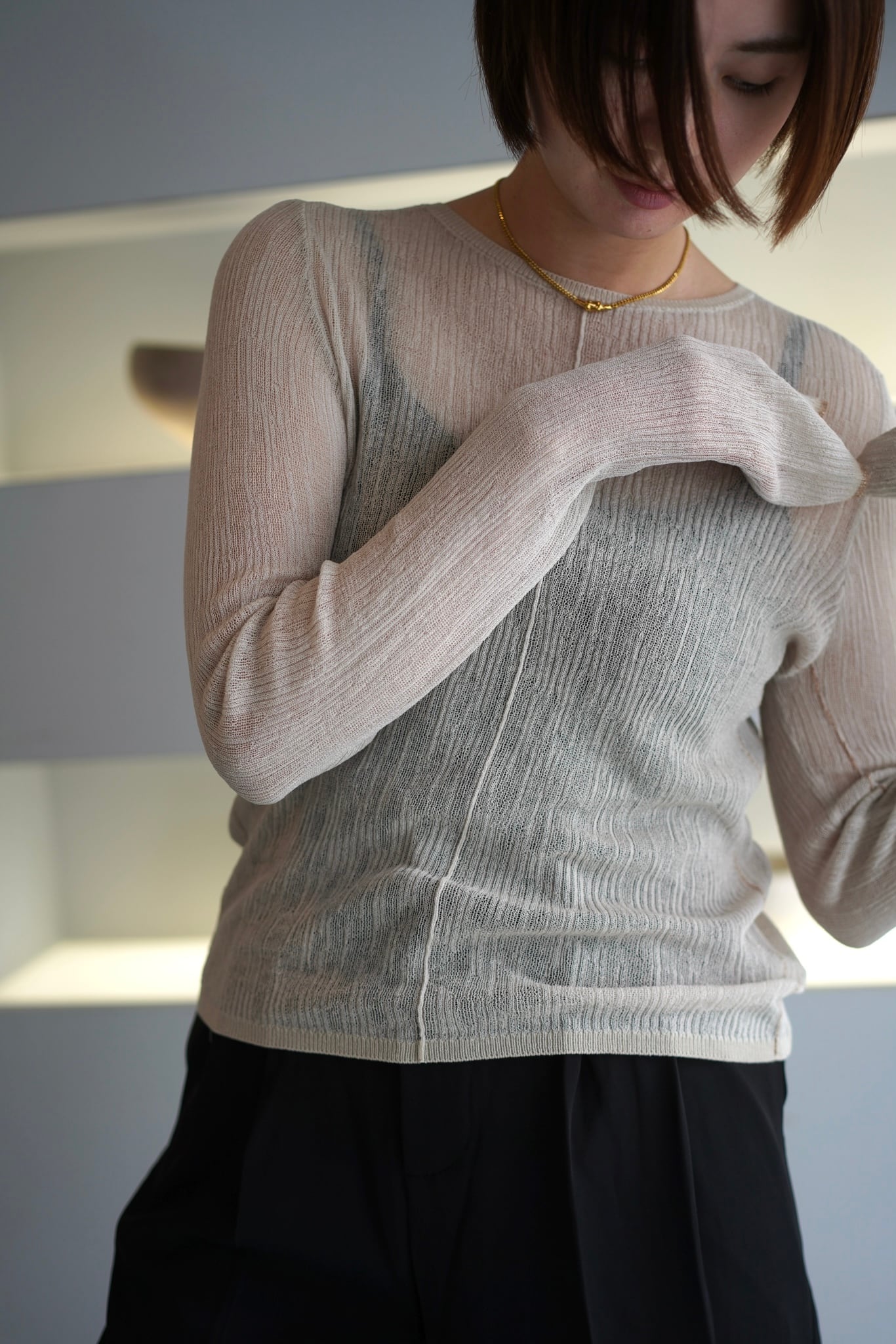 ランダムリブシアーニット クルーネックニット Beige