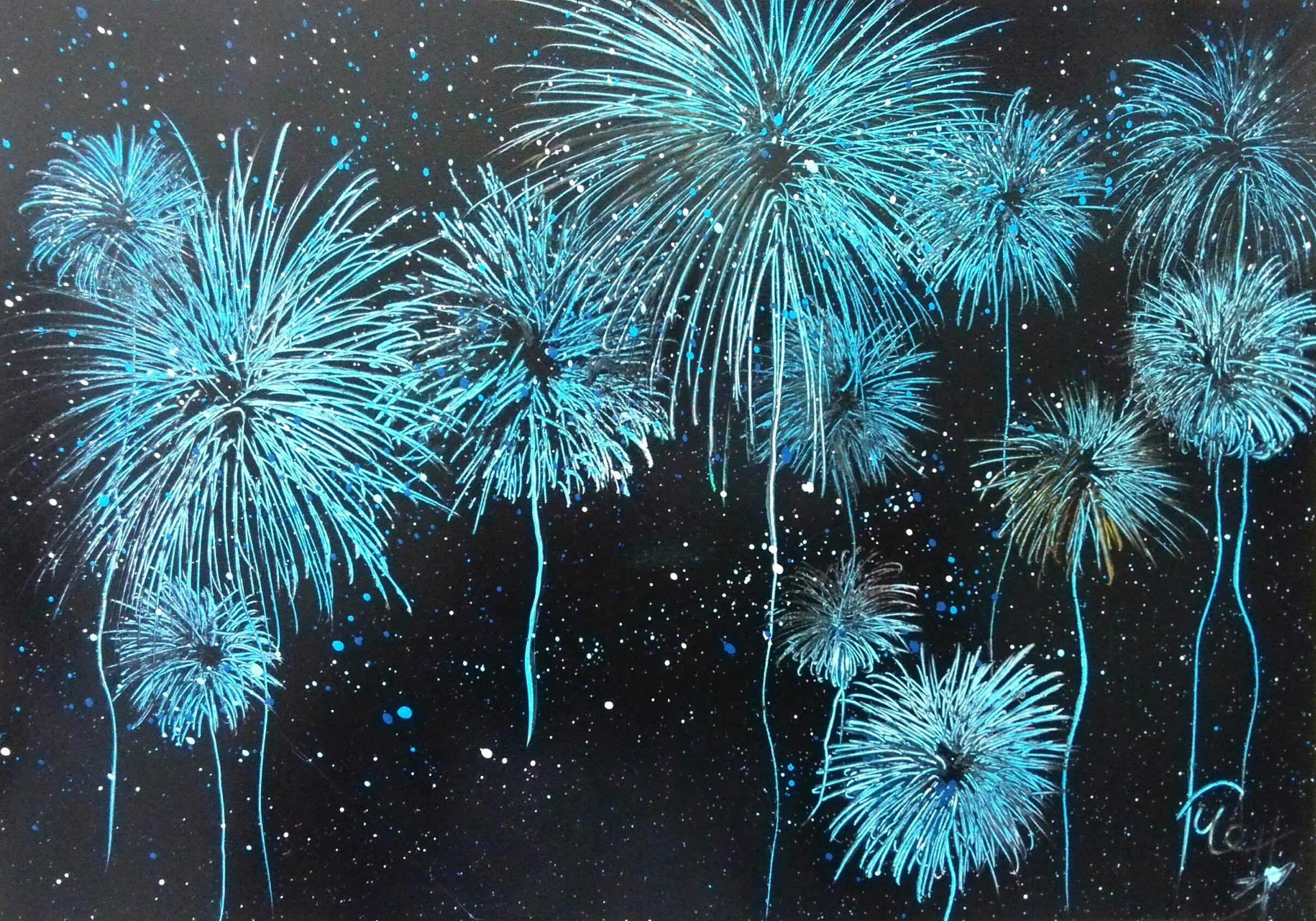 青い花火』夜空を彩る。 | スプレーアート専門店Grant Leauvas｜山本剛之