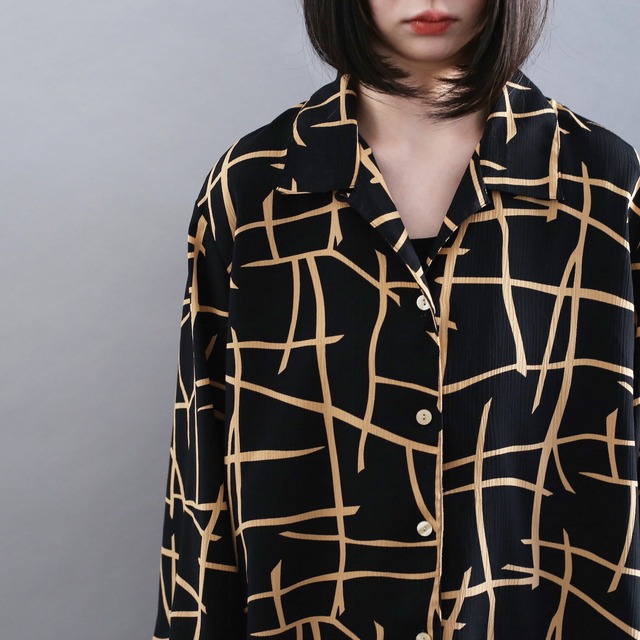 grid art design l/s open collar shirt