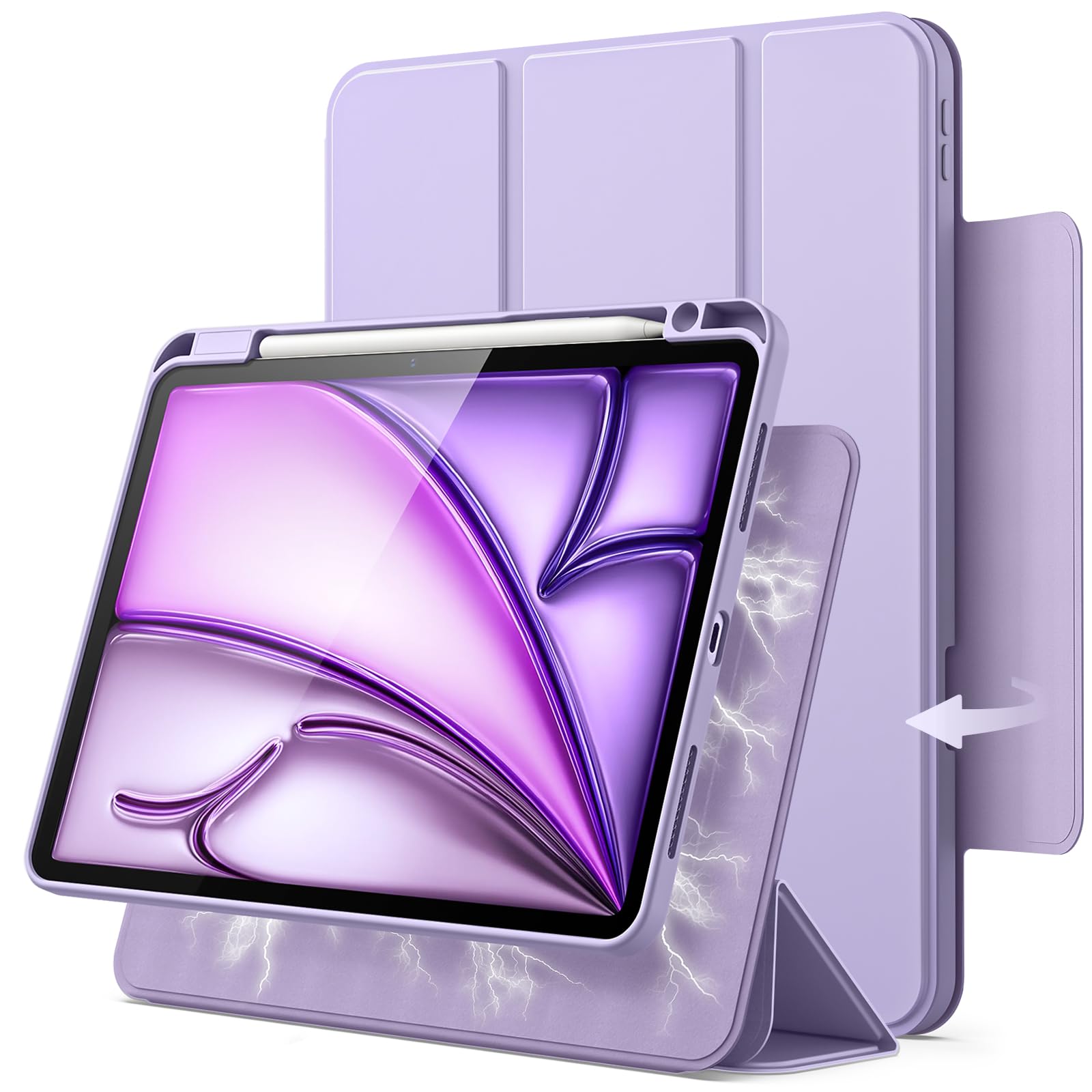 JETech iPad Air 11インチ M4/M3/M2・Air 5/4用 磁気式着脱可能ケースカバー (パープル)