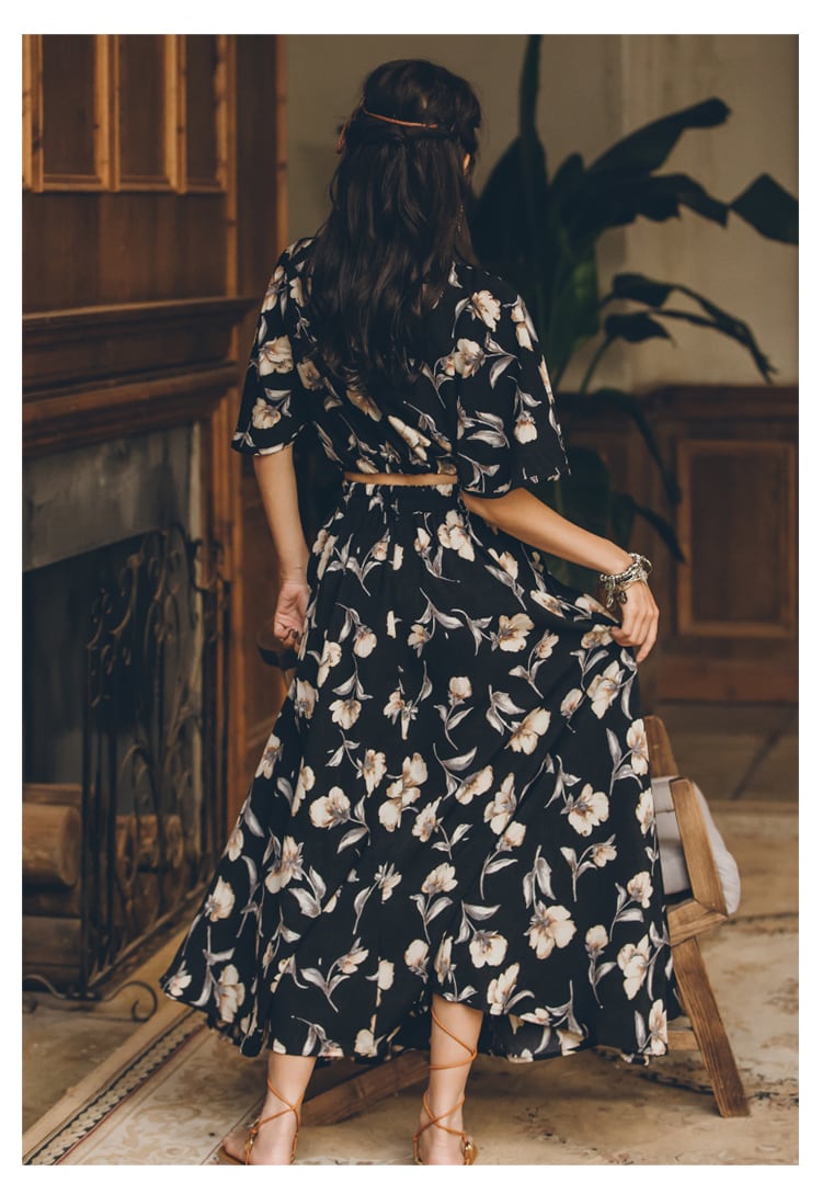 花柄セットアップ （セットアップ 花柄トップス ロングパンツ[品番  