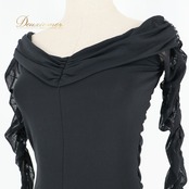 社交ダンス 衣装 トップス ブラウス ブラック系 チャコットロイヤルダンス Chacott ROYAL DANCE 黒 ラインストーン レッスン 練習 ストレッチ 伸縮 上品 シンプル キラキラ かわいい 長袖 ダンス衣装 パーティー 透け感