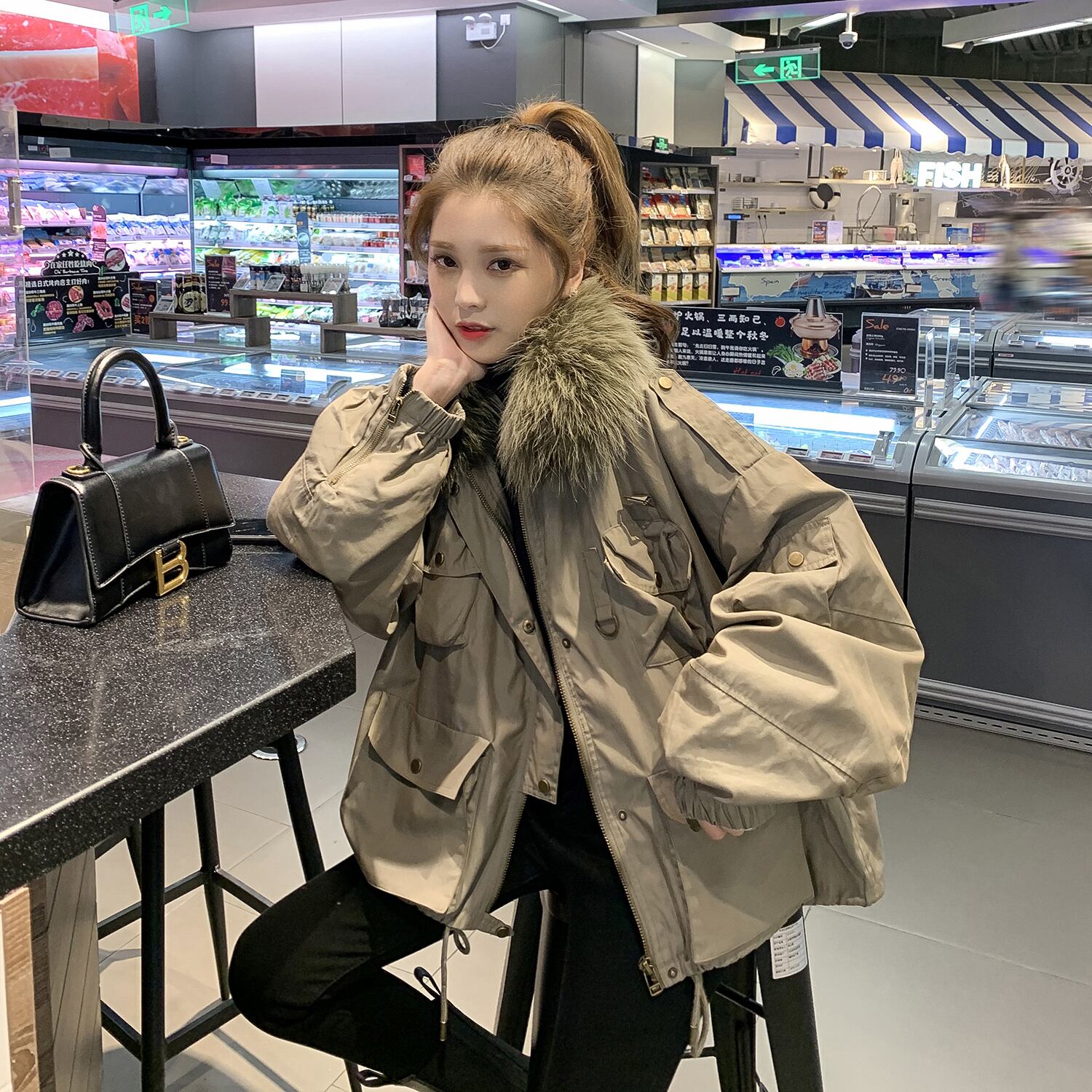 ウィンタールーズファーカラーホワイトジャケット コットン 冬物 6Du_Shop_Women48064367818