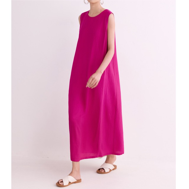 effortless fuchsia pink straight maxi dress  <d3026>