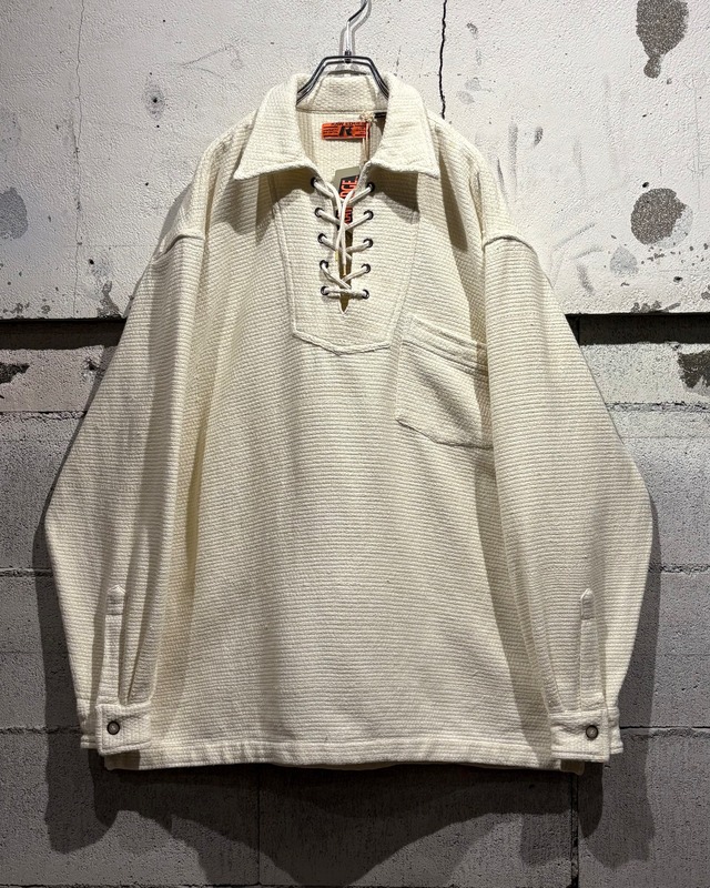 【Caka otto】"Dead Stock" 90's Lace Up Gimmick Vintage Pullover Waffle Shirt